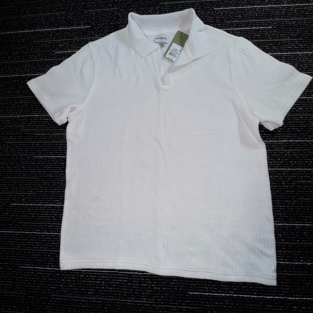 Goodfellow & Co Ribbed Polo Shirt Men L White New Short Sleeve Johnny Collar